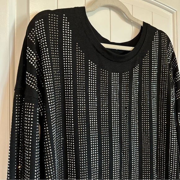 Embellished beaded sparkly silver black long sleeve dressy top, size XL - Picture 2 of 10